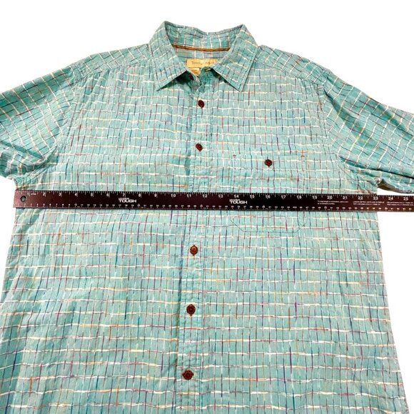 Territory Ahead Sz L Teal Green Geometric Print Short Sleeve Button Front Shirt - Picture 4 of 10